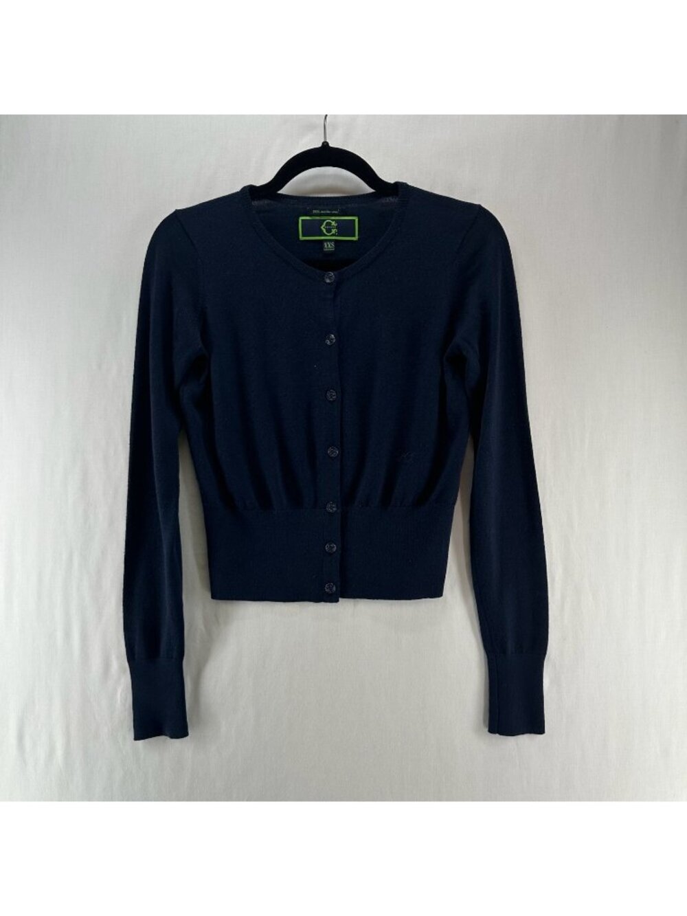 C. Wonder Merino Wool Cardigan Sweater Womens 2XS Button Up V-Neck Cropped Blue